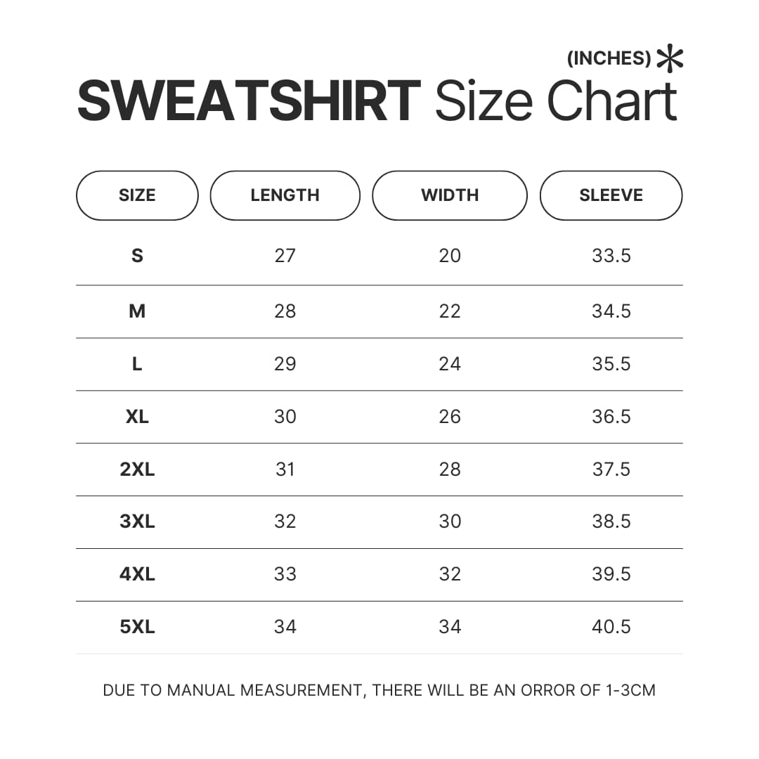 Sweatshirt Size Chart - Metal Gear Solid