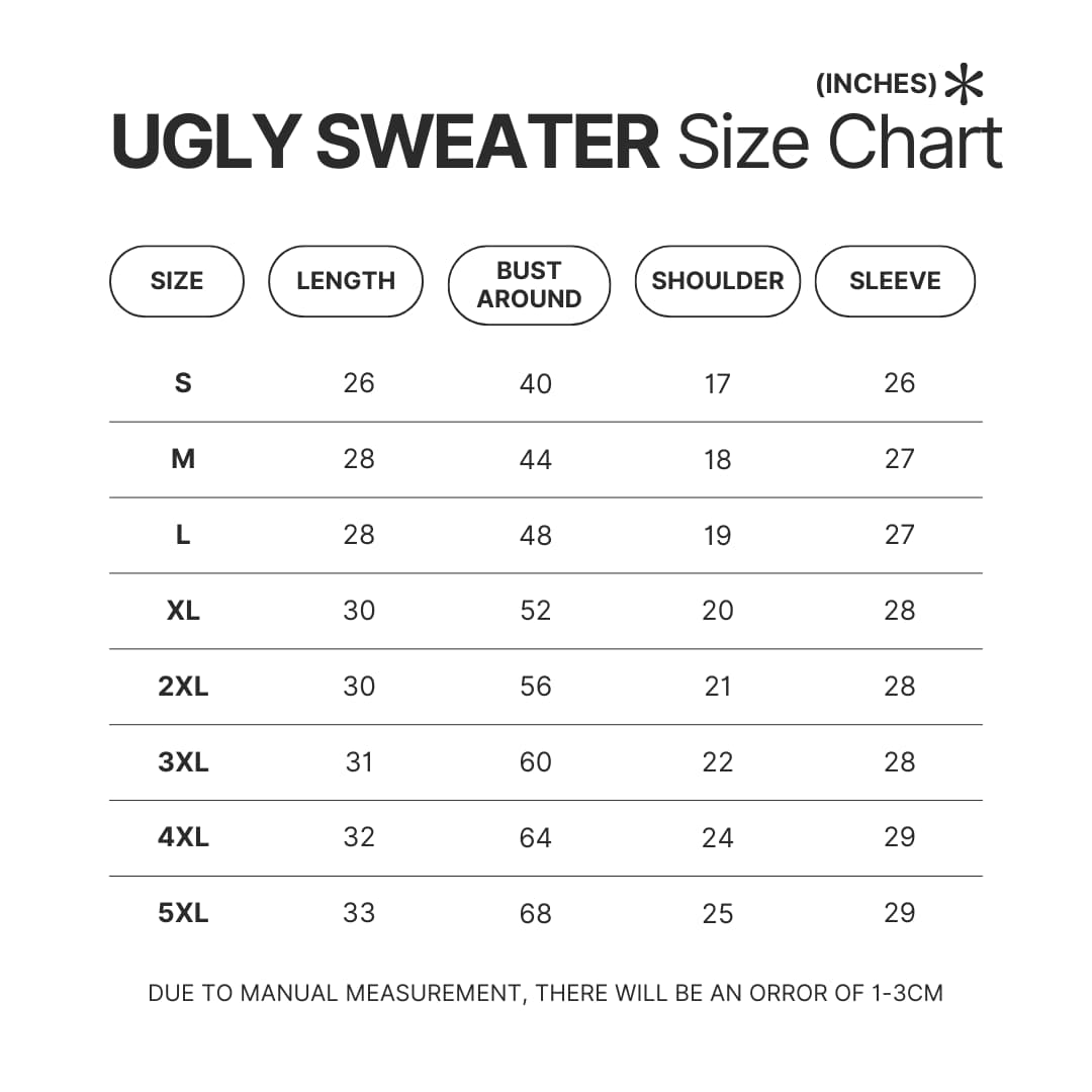 Ugly Sweater Size Chart - Metal Gear Solid Merch